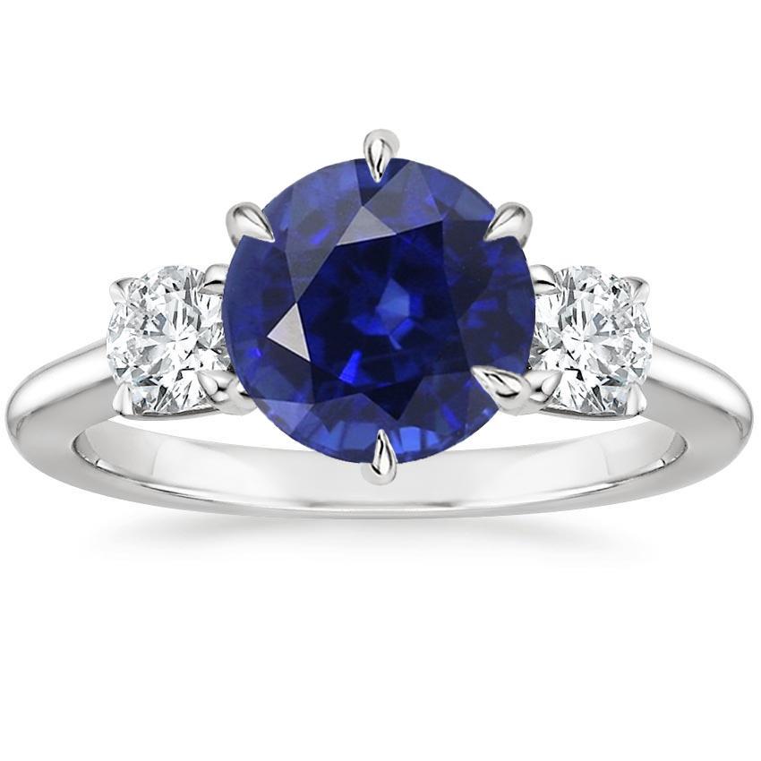 Anello con 3 diamanti rotondi in pietra e zaffiro blu intenso incastonato 3.50 carati - harrychadent.it