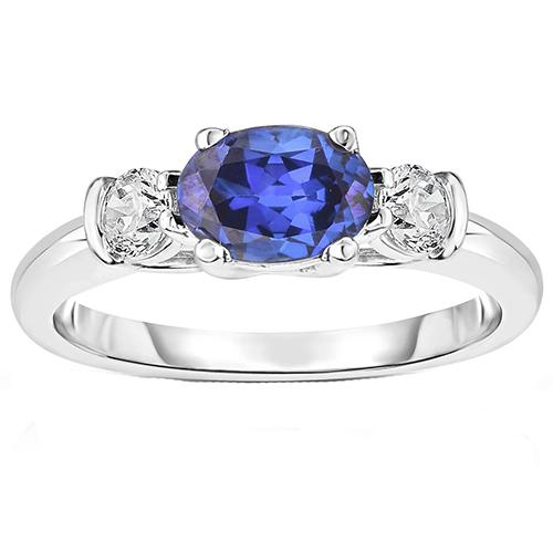 Anello con 3 pietre Zaffiro Ceylon taglio ovale e rotondo e diamante 5 carati Nuovo - harrychadent.it