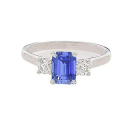 Anello con 3 pietre blu zaffiro smeraldo e diamante rotondo 2.50 carati