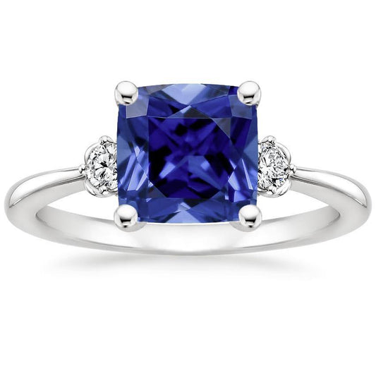 Anello con 3 pietre di diamante e zaffiro dello Sri Lanka con cuscino 2.75 carati - harrychadent.it