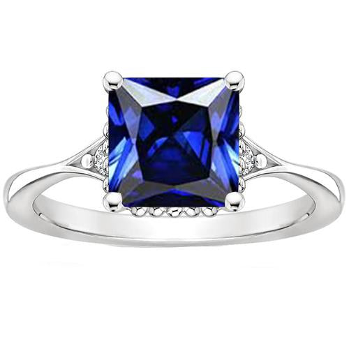 Anello con 3 pietre di diamanti e zaffiro dello Sri Lanka taglio principessa 3.75 carati - harrychadent.it