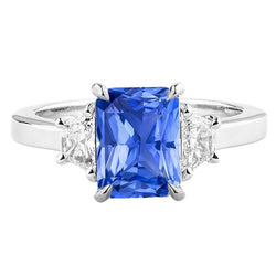 Anello con 3 pietre di zaffiro blu mezza luna con diamanti incastonati 3.50 carati