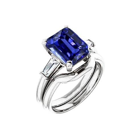 Set di 3 anelli con zaffiro blu brillante e diamanti baguette 1.75 carati - harrychadent.it