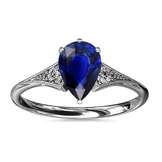 Anello con 3 pietre in stile antico con zaffiro blu pera e diamanti 3.25 carati - harrychadent.it