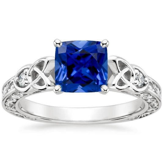 Anello con 3 pietre in stile vintage con zaffiri blu e diamanti rotondi 2.50 carati - harrychadent.it