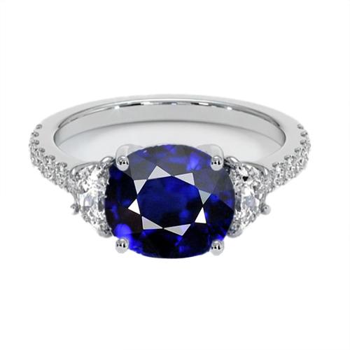 Anello con 3 pietre ovale in zaffiro di Ceylon e diamanti a mezza luna 11 carati - harrychadent.it