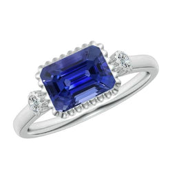 Anello con 3 pietre per l'anniversario incastonato con diamanti e zaffiro blu 2.75 carati