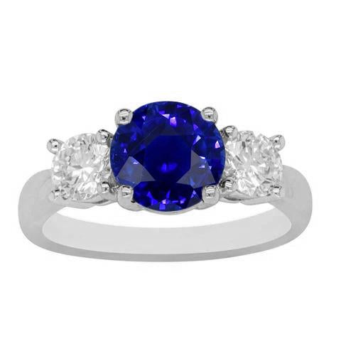 Anello con 3 pietre preziose con diamanti rotondi Zaffiro blu naturale 3 carati - harrychadent.it