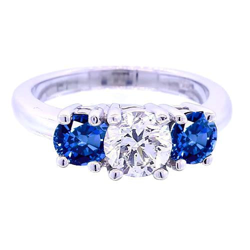 Anello con 3 pietre rotonde con diamanti e zaffiro blu 2.50 carati - harrychadent.it