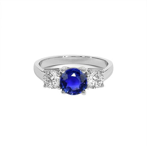 Anello con 3 pietre rotonde con zaffiri blu e diamanti. 4 carati. incastonati in oro 14K - harrychadent.it