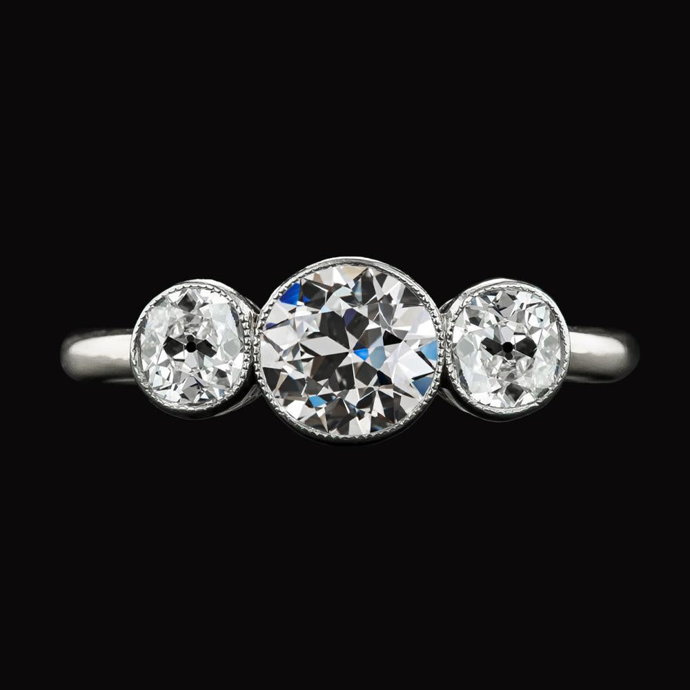 Anello con 3 pietre, tondo, con diamanti, taglio antico, gioielli in oro bianco, 4 carati - harrychadent.it