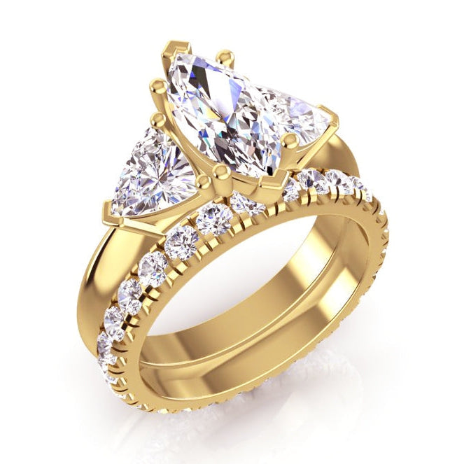 Anello con 3 trilioni di diamanti Marquise e fascia abbinata da 3 carati