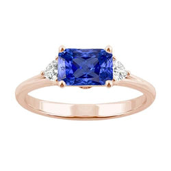 Anello con 3 trilioni di pietre e diamanti blu con zaffiro 2.50 carati con gambo diviso