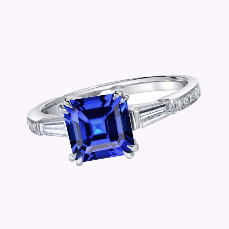 Anello con 3 zaffiri Asscher stile pietra 3 carati baguette e diamanti rotondi - harrychadent.it