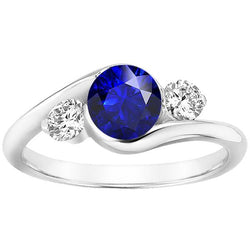Anello con 3 zaffiri e diamanti rotondi 2.50 carati stile bypass in oro 14K