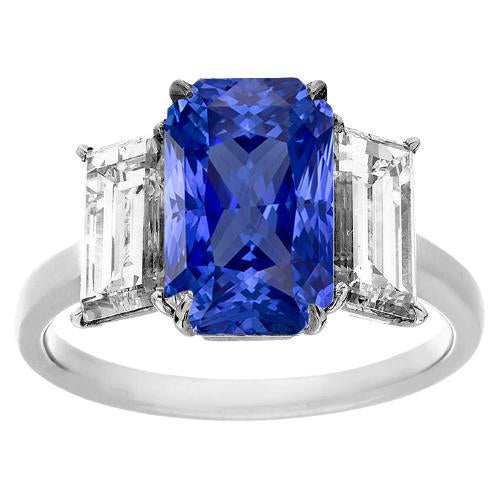 Baguette Diamond 3 Stone Ring Radiant Deep Blue Zaffiro 3.50 carati - harrychadent.it