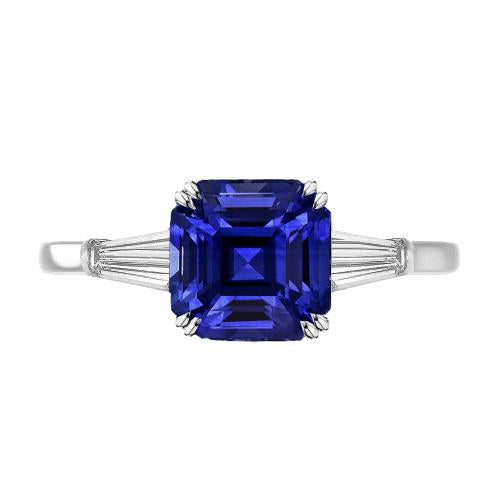 Anello Baguette Diamond 3 Stone Deep Blue Asscher Cut Zaffiro 2 Carati - harrychadent.it