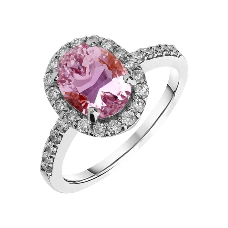 Anello con Kunzite rosa a taglio ovale con diamante, oro bianco 13 kt, 14 kt - harrychadent.it