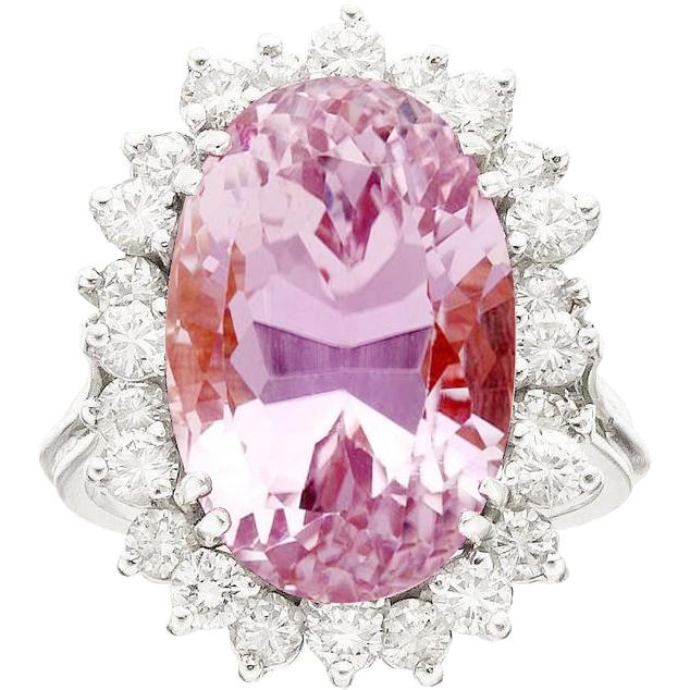 Anello con Kunzite rosa e diamanti, gioielli in oro bianco 14 carati da 20 kt - harrychadent.it