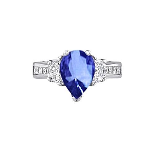 Spumante 3,30 Ct. Anello Pera con Zaffiro di Ceylon e Diamanti Oro Bianco 14K - harrychadent.it