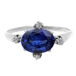 Anello con Zaffiro Blu 3,50 Carati e Diamanti 5 Pietre Gemma Gemma