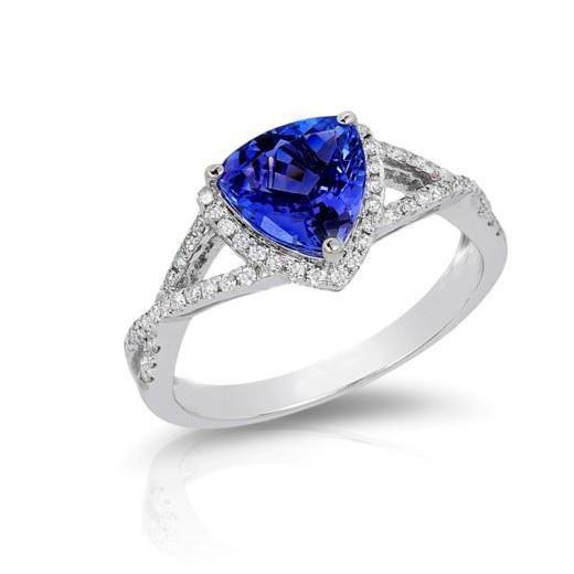 Anello Zaffiro Blu E Diamanti 3.66 Carati Oro Bianco 14K - harrychadent.it