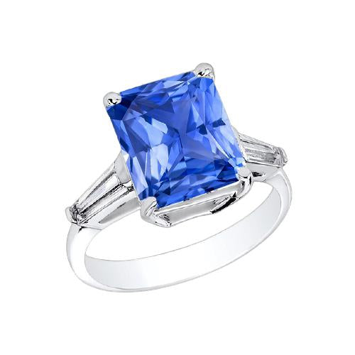Anello Baguette Diamante 3 Pietre Zaffiro Azzurro Radiante 2.50 Carati - harrychadent.it