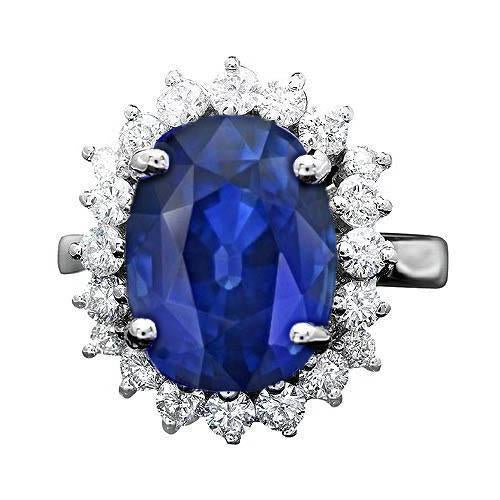 Anello con Zaffiro Ceylon Taglio Ovale E Rotondo, 8,01 Carati, Diamanti WG 14K - harrychadent.it