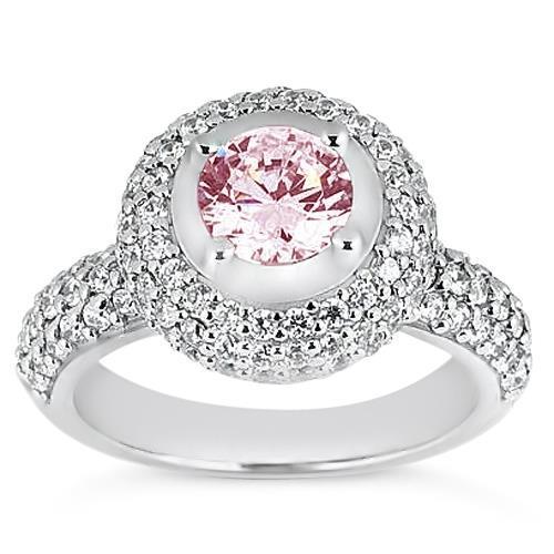 Anello con alone rosa rotondo da 3.21 ct con pietre preziose in oro bianco - harrychadent.it
