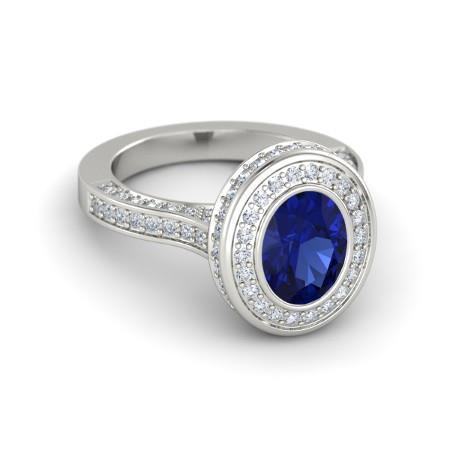 Anello con castone Halo Ceylon con zaffiro e diamanti da 3,40 ct Set - harrychadent.it