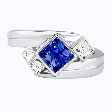 Anello con castone fantasia Princess Blue Sapphire Diamond 2 carati