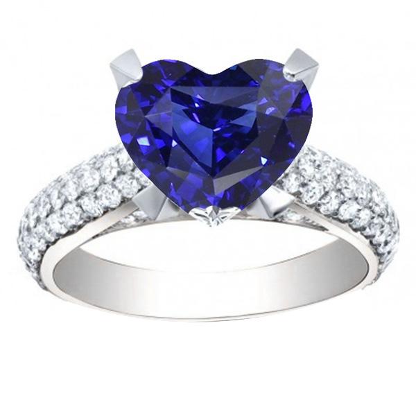 Cuore blu zaffiro diamante anello 5 carati gioielli in oro bianco - harrychadent.it