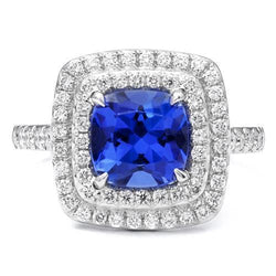 Anello con cuscino Halo da 15 ct. Tanzanite e diamanti in oro bianco 14K