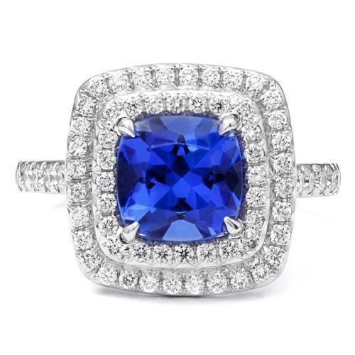 Anello con cuscino Halo da 15 ct. Tanzanite e diamanti in oro bianco 14K - harrychadent.it