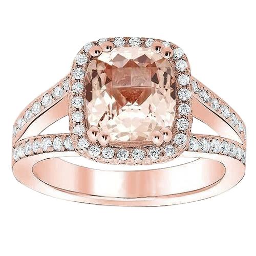 Anello con cuscino in Morganite e diamanti rotondi da 15 ct in oro rosa 14K - harrychadent.it