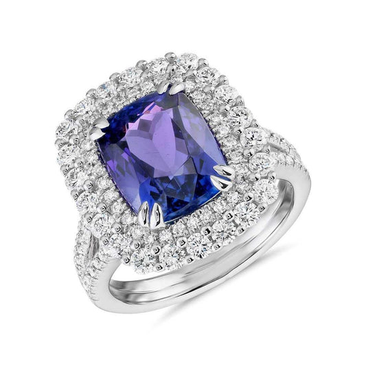 Anello con cuscino in tanzanite e diamanti da 9.50 ct in oro bianco 14K - harrychadent.it
