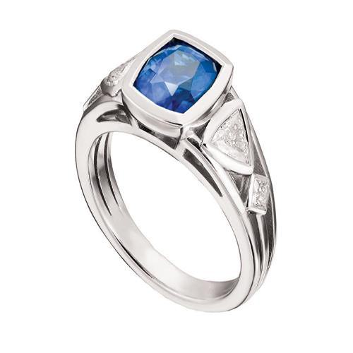Anello con diamante 2.50 carati lunetta con zaffiro rotondo e trilioni. taglio principessa - harrychadent.it