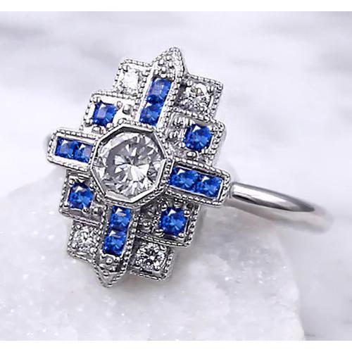 Anello con diamante 2.50 carati stile antico con zaffiro blu di Ceylon - harrychadent.it