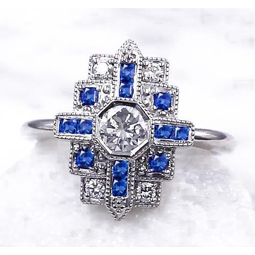 Anello con diamante 2.50 carati stile antico con zaffiro blu di Ceylon - harrychadent.it