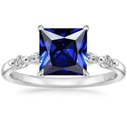 Anello con diamante 5 pietre Princess Blue Sapphire con accenti 5.25 carati