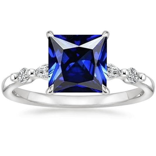 Anello con diamante 5 pietre Princess Blue Sapphire con accenti 5.25 carati - harrychadent.it