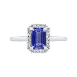 Anello con diamante Halo Emerald Blue Zaffiro Anello 3 carati in oro bianco 14K