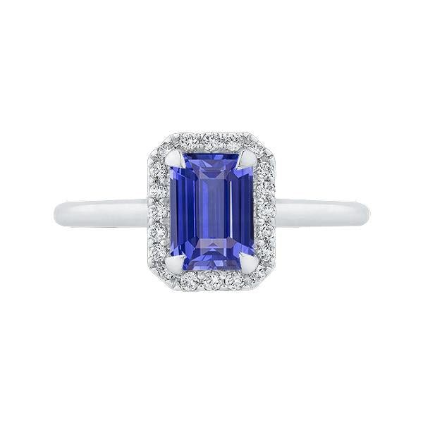 Anello con diamante Halo Emerald Blue Zaffiro Anello 3 carati in oro bianco 14K - harrychadent.it