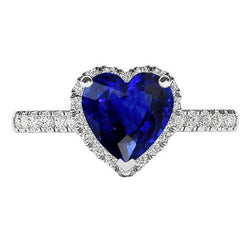 Anello con diamante Halo Heart Blue Sapphire 3.50 carati gioielli in oro bianco