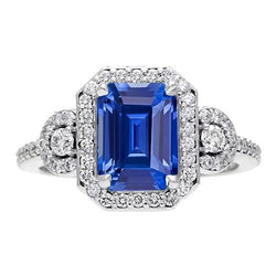 Anello con diamante Halo Srilanka Zaffiro Smeraldo Anello 3 Pietra Stile 4.50 Carati