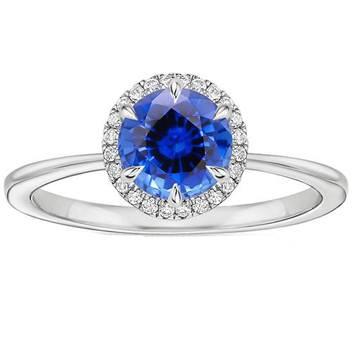 Anello con diamante Halo in oro bianco con zaffiro di Ceylon incastonato 2.50 carati - harrychadent.it