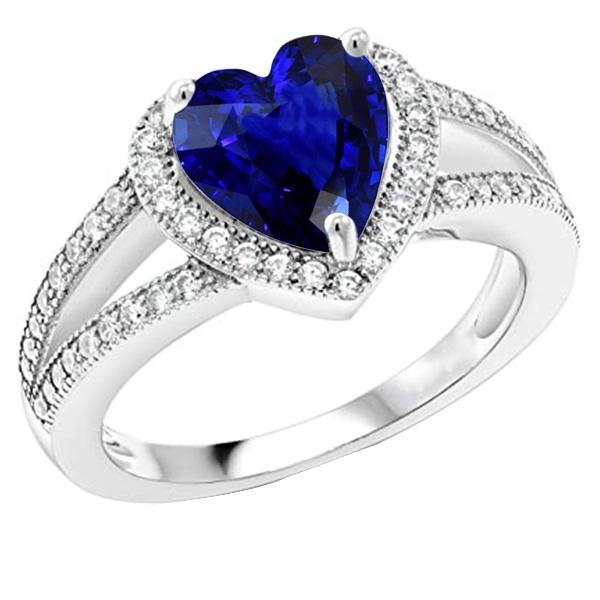 Anello con diamante a forma di cuore in zaffiro blu con gambo diviso 4 carati - harrychadent.it