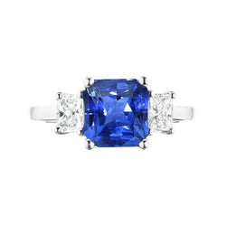 Anello con diamante radiante e zaffiro blu 3 gioielli in pietra preziosa 2 carati
