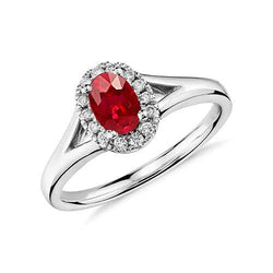 Anello con diamante rosso rubino di forma ovale 1.20 carati oro bianco 14K