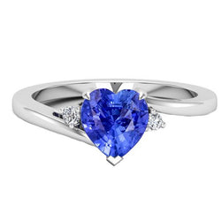 Anello con diamante rotondo 3 gioielli con zaffiro di Ceylon a cuore in pietra 2.25 carati